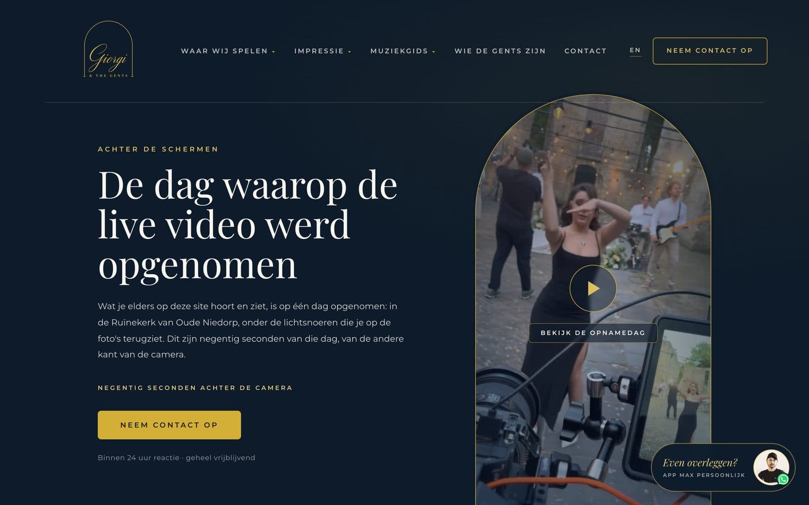 De Behind the Scenes-pagina van Giorgi & The Gents over de opnamedag