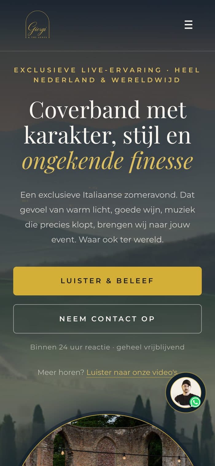 De homepage van Giorgi & The Gents op een telefoon